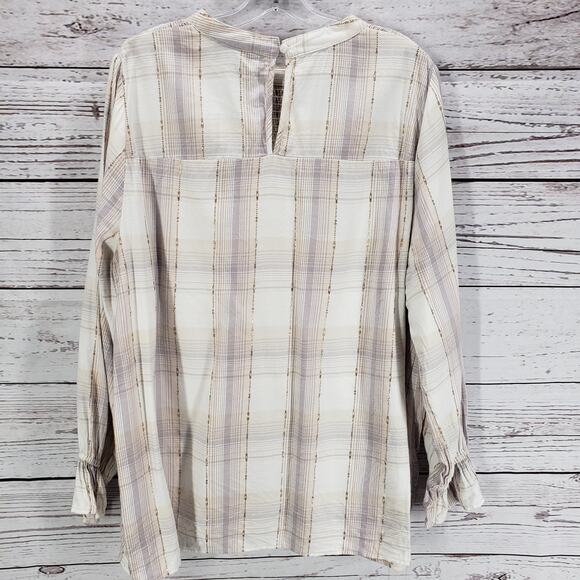 Lane Bryant Light Brown Metallic Stripe Keyhole Top Detail Blouse Size 14 - Picture 12 of 12